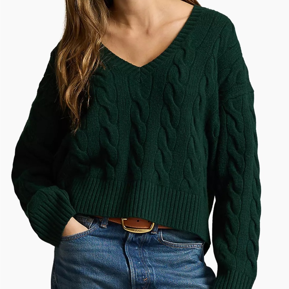 Polo by Ralph Lauren forest Green V-Neck Cable Knit Sweater